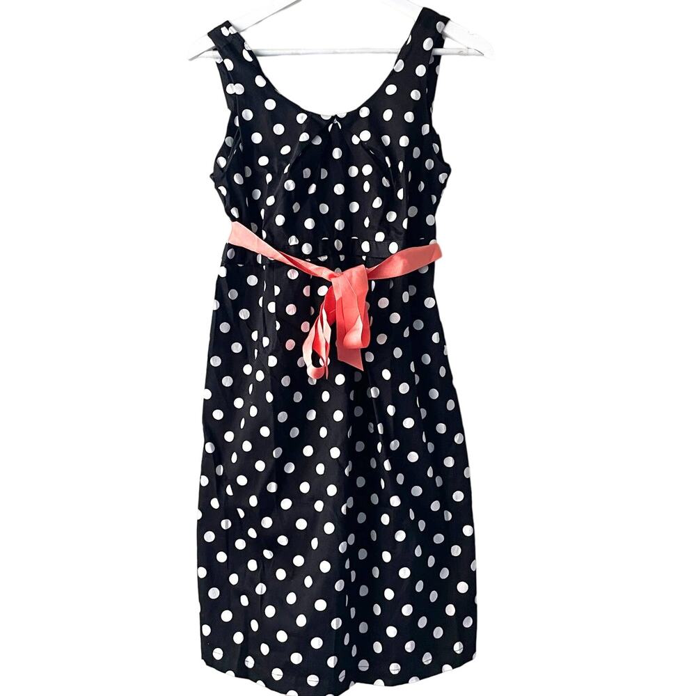 Motherhood Black & White Scoop Neck Polka Dot Sleeveless Dress w Orange Belt - M